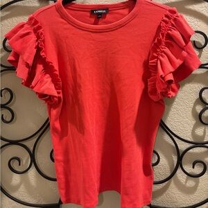 Express Women's Coral Ruffle Sleeve Tee